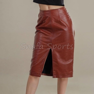 Jupe crayon décontractée en cuir satiné respirant pour femme avec appliques de plumes, volants et broderies – Collection Automne - Product Image 4