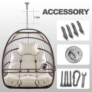 UV Resistant Swing Hammock Egg Basket <b>Chair</b> Indoor/Outdoor Stand <b>Foldable</b> Frame <b>Cushion</b> 350lbs Capacity Ceiling Hanging <b>Chair</b> - Product Image 5