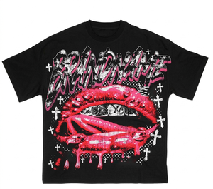 เสื้อยืดโอเวอร์ไซส์ลายกราฟิกปากสีชมพูสไตล์สตรีทแวร์ ผ้าฝ้าย 100% แขนสั้น แฟชั่นฤดูร้อน แบรนด์ดัง - Product Image 1