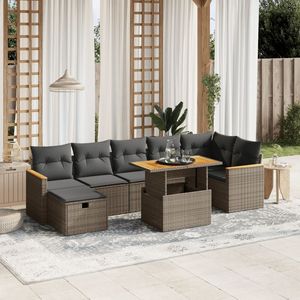 Conjunto de Sofá de Jardín de Madera de Acacia con Ratán PE Gris y Acero con Recubrimiento en Polvo, Muebles Duraderos y Elegantes - Product Image 1