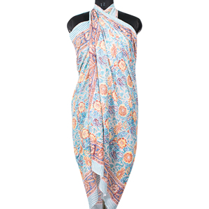 Pareo de Playa Grande de Algodón con Estampado Floral Multicolor Hecho a Mano, Tipo Sarong, para Verano - Product Image 2