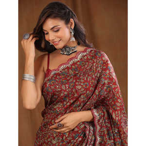 Designer Party Wear Saree con impresión digital y bordado Trabajo Borde para vestidos de baile - Product Image 5