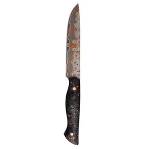 Cuchillo de cocina hecho a mano de cobre damasco con mango largo de madera para cortar, trinchar y servir carne asada. - Product Image 1