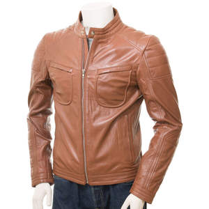 Chaqueta de Cuero para Hombre con Acabado Liso, Impermeable y Transpirable, Logotipo Frontal, Uso Diario Informal, Ajuste Cómodo, Estilo Urbano - Product Image 1