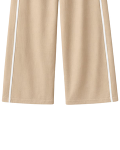 Custom Women Wide Leg Sweatpants Beige Side Stripe High Waist Loose Fit Casual Track Pants Elastic <b>Drawstring</b> Lounge Wear OEM - Product Image 6