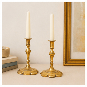 Vintage Handcrafted <b>Brass</b> Flower Candle <b>Holder</b> Elegant Petal Design Antique Gold Finish Metal <b>Candlestick</b> For Luxury Home Decor - Product Image 2