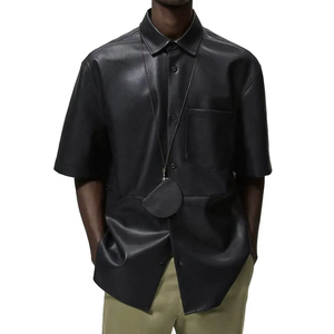 Chemises pour hommes en cuir véritable, personnalisables, pour vêtements décontractés, sports de plein air, mode hiver, avec logo personnalisé, faible MOQ - Product Image 4