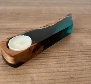 Support de bougie artisanal en bois et résine époxy, support artistique pour bougie chauffe-plat en bois et résine - Product Image 2