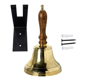 Brass Hand Bell Wooden Handle <b>Vintage</b> Decorative Brass Bell Bell Wooden Grip Reception <b>Desk</b> Bell Nautical Home Decor Wedding - Product Image 5