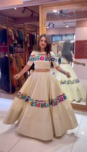 TENNECY Elevate Your Navratri Style Exquisite Pur Kora Lehenga Choli Set Intricately Embroidered Gamthi Work Blouse Reversible - Product Image 3