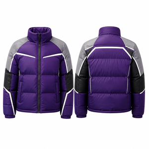 Chaqueta de Invierno Acolchada para Hombre MEGAMAPLE, Diseño Deportivo con Bloques de Color, Resistente al Viento, Relleno de Poliéster, Corte Regular, Logotipo Frontal, Blanco y Gris - Product Image 1