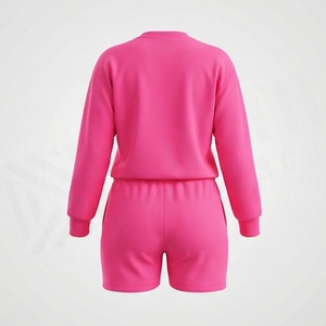 Ensemble 2 pièces tricoté rose pour femme, col rond, manches longues, couleur unie, coupe ample, décontracté, longueur au-dessus du genou, respirant - Product Image 2