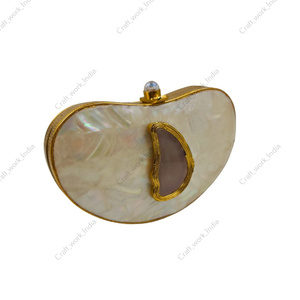 Indian Handmade Mother Of Pearl Shell <b>Clutch</b> With Organic Curved Shape <b>Gold</b> Frame Evening Bridal Party Statement <b>Clutch</b> <b>bag</b> - Product Image 2