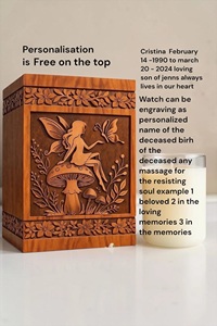 Personalized American Style Fairy Engraved Eco-Friendly Durable Natural Wood Finish <b>Memorial</b> Cremation Urn <b>Box</b> - Product Image 4