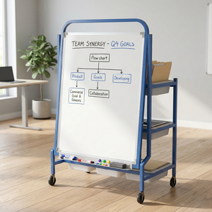 ไวท์บอร์ดแบบตั้งพื้นพร้อมชั้นเก็บของ 9 ชั้น รุ่น Pristine Modern Square  วัสดุโลหะ  แม่เหล็กในตัว  พกพาสะดวก สีขาว - Product Image 2