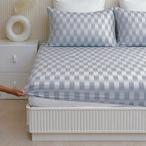 ผ้าปูที่นอนผ้าฝ้ายลายขวางสีเทาหรูหราชุดเครื่องนอนที่นุ่มระบายอากาศได้ดีสำหรับตกแต่งห้องนอนที่ทนต่อการยืดหยุ่น - Product Image 1