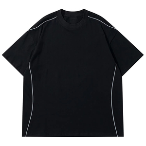T-shirt à manches courtes pour homme, coupe classique, noir, col rond, décontracté, couleur unie, tissu jersey respirant, 180g - Product Image 1