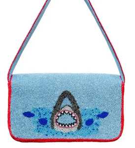 Monedero de estrella de mar bordado a mano con cuentas de vidrio, diseño de onda azul, con cremallera, para uso diario, regalos, fiestas, cartera moderna y a la moda. - Product Image 4
