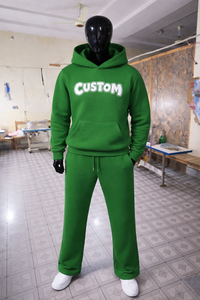 Custom Logo Men's <b>Green</b> Hoodie Tracksuit <b>Set</b> Cotton Fleece Sweat Suit Jogger Sportswear <b>Gym</b> Training Casual Two Piece Tracksuit - Product Image 5