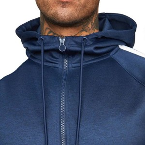 Survêtement à capuche pour homme sur mesure, manches longues, fermeture éclair, couleur unie avec bande blanche, poches latérales, coupe classique, OEM ODM - Product Image 2