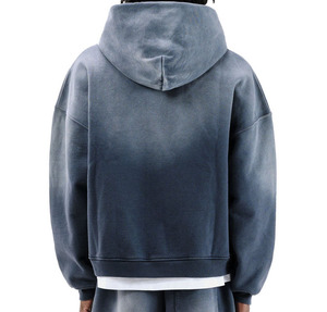 Sudadera con capucha de algodón de 400 g/m² para hombre, con hombros caídos, corte holgado, cremallera, lavado ácido, peso pesado, personalizada - Product Image 4