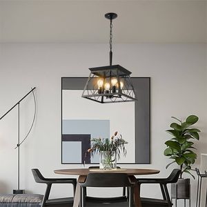 Casa colonica 4 luci Vintage antico lampadario dorato nero cucina sala da pranzo lampada nuova SKU W1340P206637 - Product Image 1
