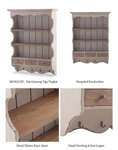 Étagère murale en bois massif Ardonar Premium, finition naturelle, avec crochets pour appartement et espace de vie - Product Image 5