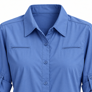 Chemise de randonnée pour femme à manches longues, personnalisable, avec manches retroussables et boutons sur le devant, bleue, vente en gros - Product Image 4
