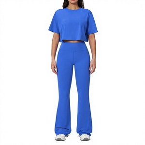 Conjunto Deportivo Premium para Mujer, 2 Piezas, Yoga, Control de Abdomen, Pantalones Acampanados, Top Deportivo, Camiseta, Conjunto para Ejercicio - Product Image 3