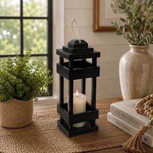 Portavelas de Madera Rústica Negra con Asa para Decoración del Hogar - Product Image 1