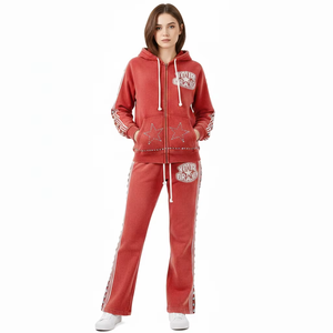 Ensemble survêtement jogging homme grande taille, coupe ample, avec strass, personnalisé, délavé à l'acide, par sublimation, comprenant sweat à capuche court et pantalon de survêtement, style streetwear, OEM ODM - Product Image 3