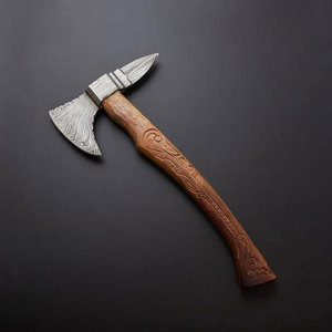 ขวานเหล็กดามัสกัสพร้อมด้ามไม้แกะสลักด้วยมือและปลอกหนัง - Product Image 2
