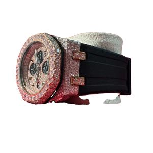 Reloj de Moda Hip Hop con Incrustaciones de Diamantes de Laboratorio Moissanite, Bisel Completamente Incrustado, Esfera de Acero Inoxidable, Movimiento de Cuarzo para Hombre, Resistente al Agua 5ATM - Product Image 1