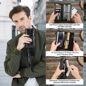 Cartera de Cuero Genuino con Logotipo Personalizado, Cartera RFID para Hombre, Tarjetero, Monedero, Cartera Larga de Cuero para Hombre - Product Image 5
