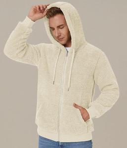 Sweat-shirt à capuche zippé en molleton crème pour homme, coupe classique, vêtements d'hiver décontractés, mélange de coton - Product Image 5