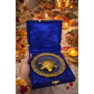 Plato de Cristal con Tortuga de la Suerte en Latón Dorado Estilo Antiguo Moderno, Decoración para el Hogar Vaastu Feng Shui, Regalo de Boda, Caja de Recuerdos Festiva - Product Image 1