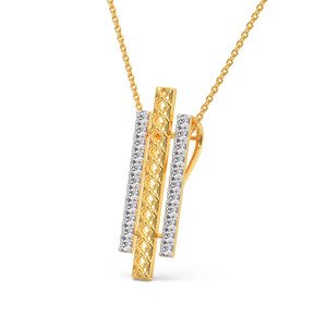 Collier pendentif géométrique ajouré architectural à triple barre verticale et diamant - Product Image 1