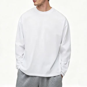 Camiseta Blanca de Manga Corta con Cuello Redondo para Hombre, Estilo Urbano Holgado, Color Sólido, Tejido de Algodón/Bambú, Personalizable y Ecológica - Product Image 1