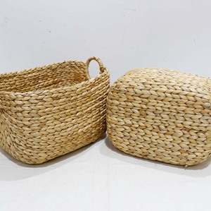 Eco Friendly Woven Water Hyacinth Rustic <b>Square</b> Laundry <b>Basket</b> Storage Set of 2 - Product Image 4