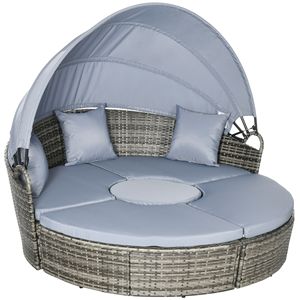 Set di Mobili da Giardino in Rattan Convertibile 4 Pezzi con Tettoia Regolabile, Divano Sezionale e 2 Sedie, Tavolo per Lettino/Sdraio e Riparo dal Sole - Product Image 1