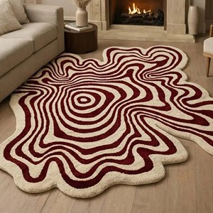 Modern Abstract Burgundy Wool Area Rug Irregular Shape Hand Tufted Designer Carpet Artistic <b>Floor</b> Decor for Living Room Bedroom - Product Image 4