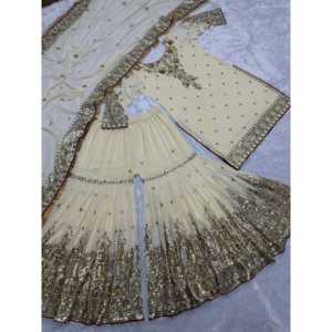 Beautiful Sharara & Dupatta Set with Embroidery & <b>Sequins</b> Work 2XL Size <b>Top</b> - Product Image 1