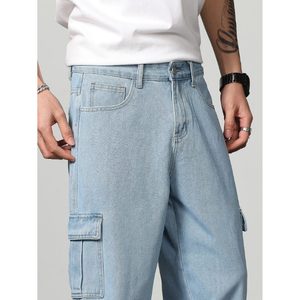 Pantalones Vaqueros Cargo de Mezclilla Azul Claro con Múltiples Bolsillos, Estilo Vintage Retro, Tendencia Moderna de Moda Urbana, Prenda Inferior Transpirable - Product Image 2