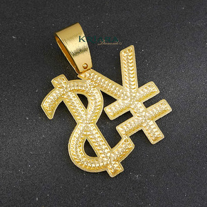 Hip Hop 925 Silver 14K Gold Plated Moissanite Dollar <b>Sign</b> Charm Pendant Third Party Certified Unisex Everyday Wear - Product Image 4