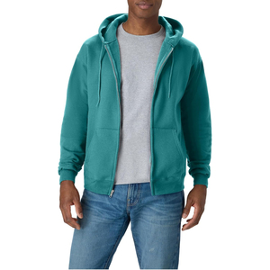 Sweat-shirt à capuche zippé pour homme, couleur turquoise, coupe classique, matière polaire décontractée, couleur unie, vêtement d'automne - Product Image 1