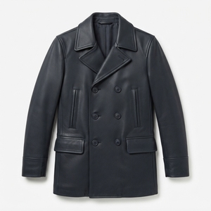 <b>Men's</b> Double Breasted Leather <b>Jacket</b> Solid Color Turn-down Collar <b>Smart</b> Casual Winter Wear - Product Image 1