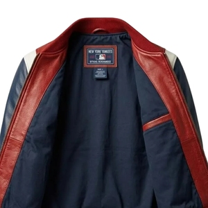 <b>Men's</b> <b>Summer</b> Leather Varsity <b>Jacket</b> & <b>Bomber</b> Coat-Red Blue & White NYC Skyline Design Windproof & Breathable - Product Image 4