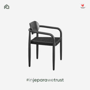 Fauteuil de salle à manger d'extérieur moderne avec assise en corde tressée, chaise en bois massif noir pour restaurant, hôtel, villa, mobilier de patio - Product Image 2