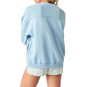 Alta calidad Vintage moda algodón cuello redondo personalizado pulóver azul Sexy sudaderas más vendidos OversizeFit tamaño mujer sudadera - Product Image 4