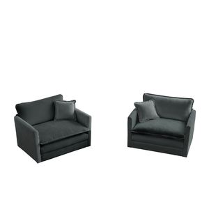 Juego de 2 Sillones de Chenilla Gris de Alta Gama, Sillones Tapizados de Lujo con Cojín Decorativo para Sala de Estar - Product Image 3